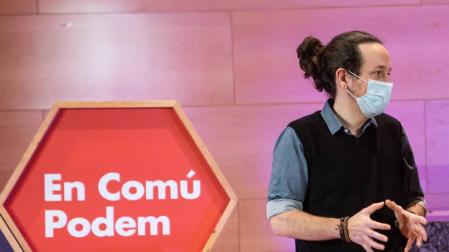 El secretario general de Podemos y vicepresidente segundo del Gobierno, Pablo Iglesias, en un acto de la campaña electoral catalana