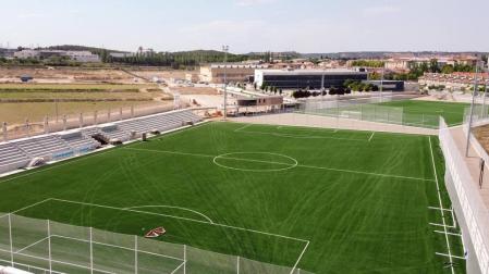 Estado actual de las obras de construcción de los campos de fútbol del complejo deportivo de Tudela.