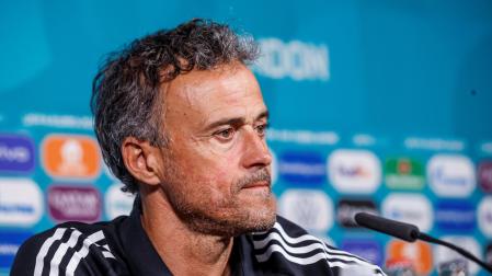 Luis Enrique, en un momento de la rueda de prensa de este lunes