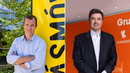 El consejero delegado de Más Móvil, Meinrad Spenger (i), y el consejero delegado de Euskaltel, José Miguel García.