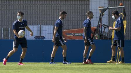 Iñigo Pérez, Oier Sanjurjo, Rober Ibáñez y Cote, ayer en el último entrenamiento de la semana en Tajonar