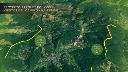 Mapa de los tres parques eólicos previstos