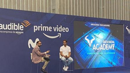 Rafa Nadal en la presentación del documental 'Rafa Nadal Academy. Construyendo Campeones', que se emitirá en Amazon Prime Video, Movistar y Audible