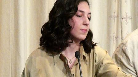 Aitana Monzón, durante la presentación de un libro en la UNED de Tudela en 2019