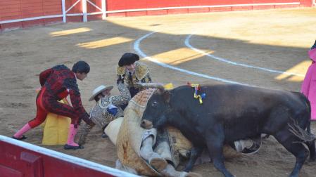 El tercer novillo, ”Finito” protagonizó un derribo atrapando al picador entre el peto y el ruedo