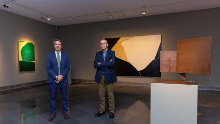 Jaime García del Barrio e Ignacio Miguéliz, en la presentación de En torno a María Josefa Huarte. Museo Univerisdad de Navarra