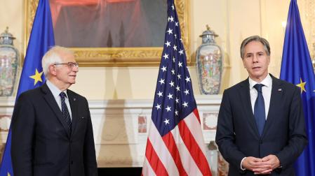 Josep Borrel (izda.) ye l secretaro de Estado de EE UU, Antony Blinken, tras el encuentro mantenido en Washington,
