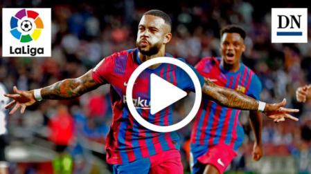 Memphis Depay celebra el segundo gol del Barcelona