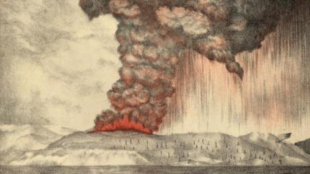 Litografía de la erupción del Krakatoa