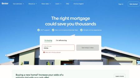 Página de inicio del portal inmobiliario Better.com