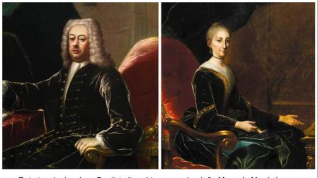 Retratos de Juan Bautista Iturralde y su mujer, Manuela Munárriz, realizados por Antonio González Ruiz. Iturralde ejerció como ministro de Hacienda entre 1736 y 1740. Fue prefecto de la congregación de San Fermín de los Navarros.