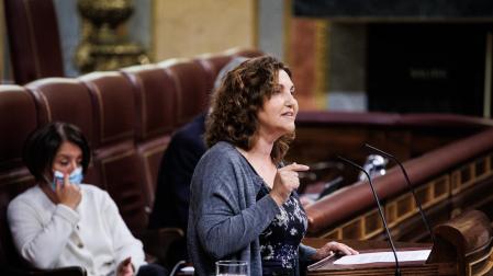 La diputada de Unidas Podemos, Pilar Garrido, en una sesión plenaria anterior en el Congreso de los Diputados