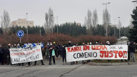 Una protesta de los trabajadores de Lácteos de Navarra y Tecnolat
