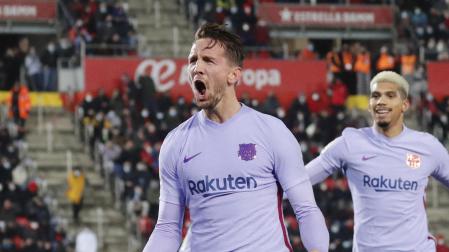 Luuk de Jong celebra con rabia el gol anotado ante el Mallorca