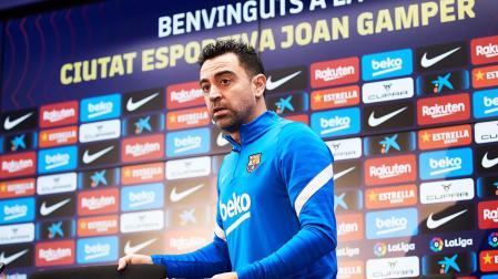 El míster del Barça, Xavi Hernández, antes de la rueda de prensa de este viernes 7 de enero