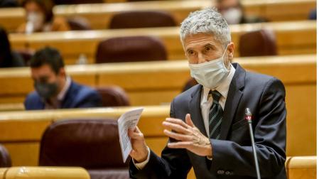 El ministro de Interior, Fernando Grande-Marlaska, interviene en una sesión de control al Gobierno, en el Senado