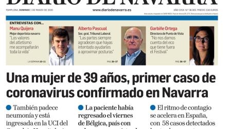 Portada con el primer caso de covid en Navarra