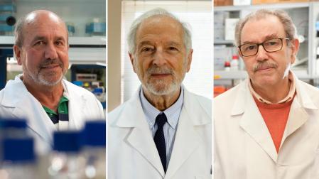 De izquierda a derecha, los virólogos Mariano Esteban, Luis Enjuanes y Vicente Larraga