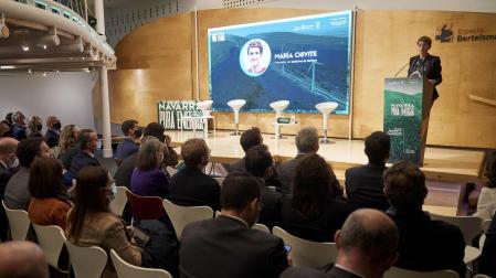 La Presidenta de Navarra, María Chivite, durante su intervención en la jornada "Navarra, pura energía"