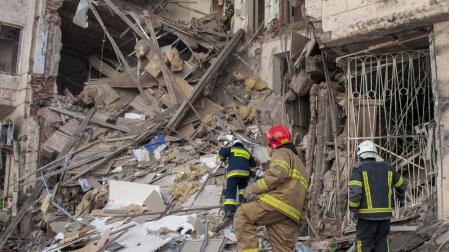 Un edificio bombardeado en la ciudad ucraniana de Kharkiv