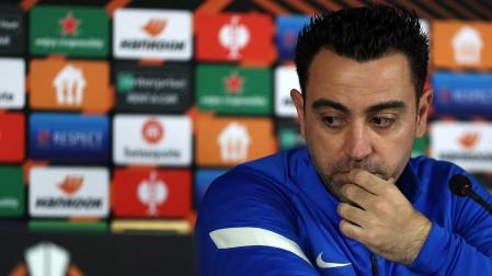 Xavi Hernández durante la rueda de prensa previa al partido contra el Galatasaray