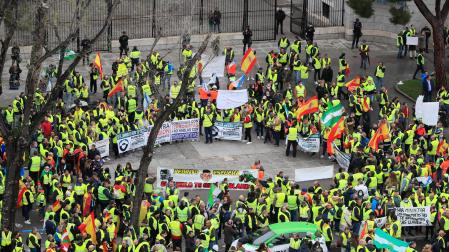 La Plataforma de Transportistas de Mercancías que convocó el paro del sector se manifiesta en Madrid para que el Gobierno "visualice a las miles de familias" que representa el colectivo