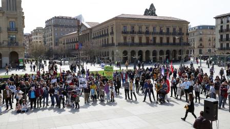 Un momento del acto de la Asociación para la Defensa de la Salud Pública de Navarra en la Plaza del Castillo de Pamplona