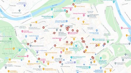 Mapa de Pamplona con la ubicación de las cámaras de seguridad