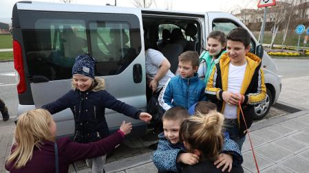 Refugiados ucranianos, a su llegada a Zizur el pasado 15 de marzo