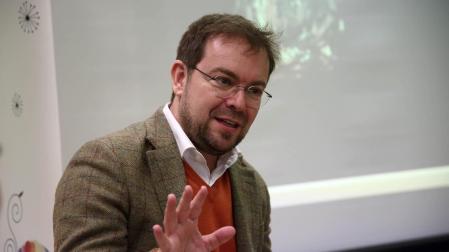 Javier Sierra, en una visita a Pamplona en 2018