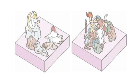 Ilustración de los pasos de la procesión de Viernes Santo en Pamplona