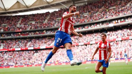 Carrasco celebra un gol durante el partido