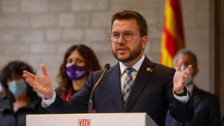 El presidente de la Generalitat, Pere Aragonès, comparece tras valorar el supuesto caso de espionaje a independentistas