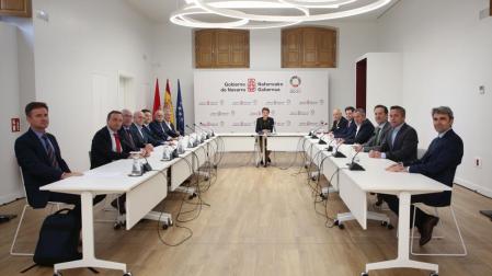 Un momento de la reunión con la presidenta Chivite