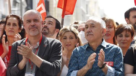 Los secretarios generales de CC.OO. y UGT, Unai Sordo y Pepe Álvarez, en la manifestación del 1º de Mayo