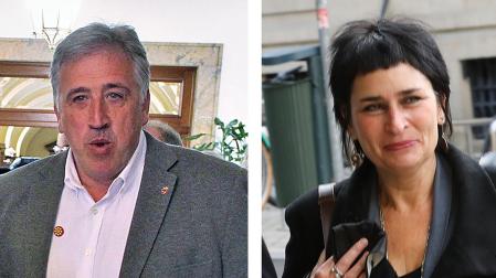 Joseba Asiron -izda.-, y Laura Aznal -dhca.-, los nuevos candidatos por EH Bildu