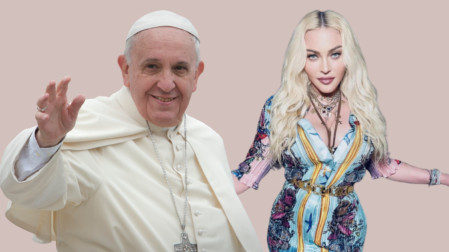 Montaje fotográfico de Madonna junto con el papa Francisco