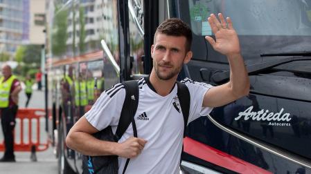 Oier Sanjurjo, en la llegada de Osasuna a El Sadar