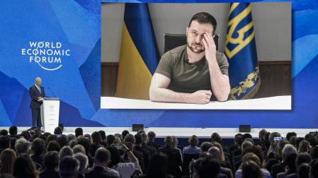 Volodymyr Zelenski, durante su discurso en el inicio del Foro de Davos