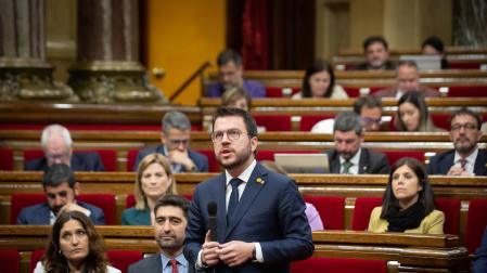 Pere Aragonès, en una sesión plenaria en el Parlament de Cataluña