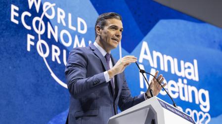 Pedro Sánchez durante su intervención en el Foro Económico Mundial, que se celebra en Davos (Suiza).