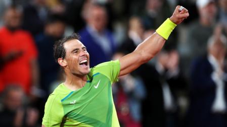 Rafa Nadal celebra la victoria ante Moutet
