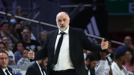 Pablo Laso, durante el primer encuentro de cuartos de final de la Liga Endesa ante el Baxi Manresa