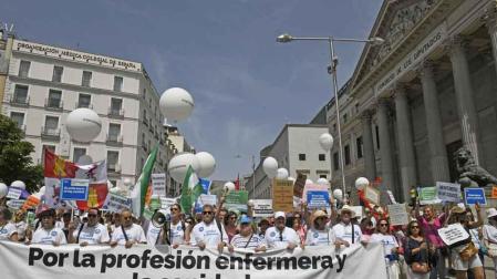 La cabecera de la manifestación, a la altura del Congreso