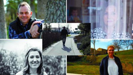 Dos hombres y tres mujeres compartieron conmigo (y por extensión, con los lectores) el testimonio de qué supone vivir con una ‘enfermedad invisible’. Fueron (de izda a dcha y de arriba abajo): Jesús María Monreal (epilepsia), Mikel (nombre falso de un joven con esquizofrenia), María José Salvatierra (migraña), María Azcona (hipotiroidismo) e Izaskun Adot (fibromialgia). Gracias a su generosa colaboración pude escribir esta serie de reportajes, galardonada con el Premio Tiflos de la ONCE de periodismo social en prensa escrita. ¡GRACIAS!