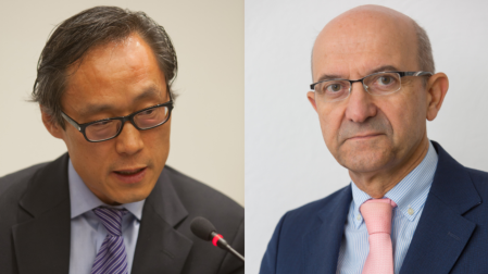 Los catedráticos Frank B. Hu y Miguel Ángel Martínez, que presidieron el Simposio