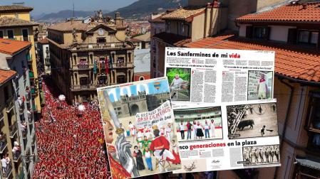 Aspecto de la portada y algunas páginas del suplemento sobre una imagen de la plaza Consistorial durante el Chupinazo