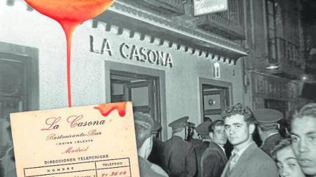 Tarjeta de La Casona y fotografía de la taberna en 1955