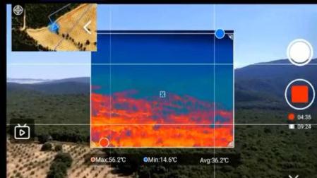 Los drones analizan con mapas de calor (en la imagen) las zonas donde podría iniciarse un fuego forestal