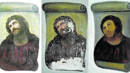La transformación. El Ecce Homo pintado por Elías García y el resultado del repinte de Cecilia
